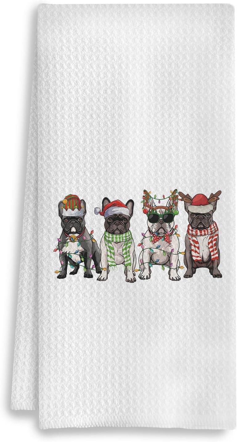 COWEB Christmas French Bulldog Kitchen Towels, French Bulldog Gifts for Women, Dog Decor Dish Towels Tea Towel for Kitchen, Christmas Hand Towel for Bathroom, 16x24 Inch - Image 1